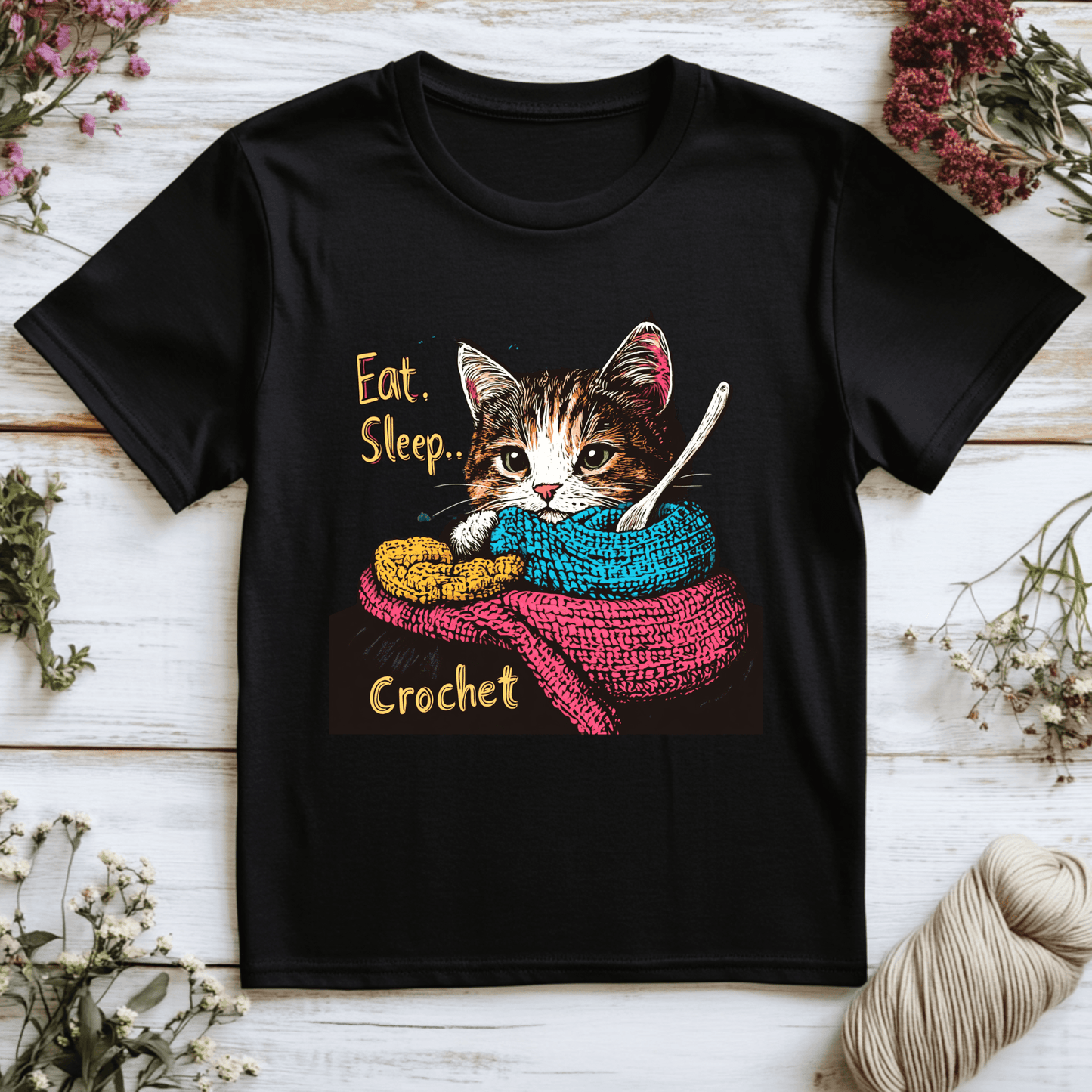 Eat Sleep Crochet Cat T-Shirt