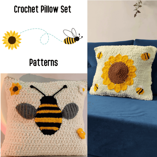 Sunflower & Bumble Bee Pillow Pattern Set